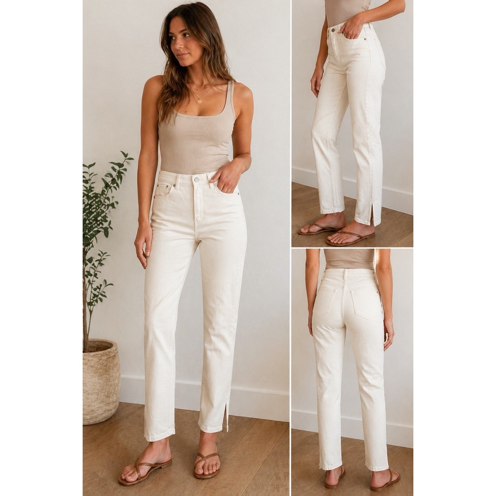 GAP Jeans Women's 00/24 High Rise Straight Cream Denim Stretch Ankle Neutral